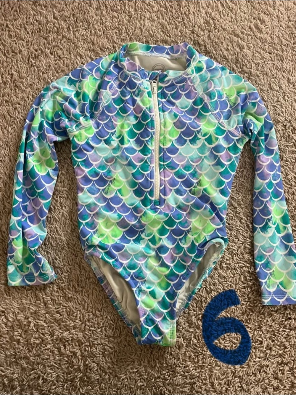 Kids Long Sleeve Mermaid Print Rash Guard Swimsuit - Blue/Green